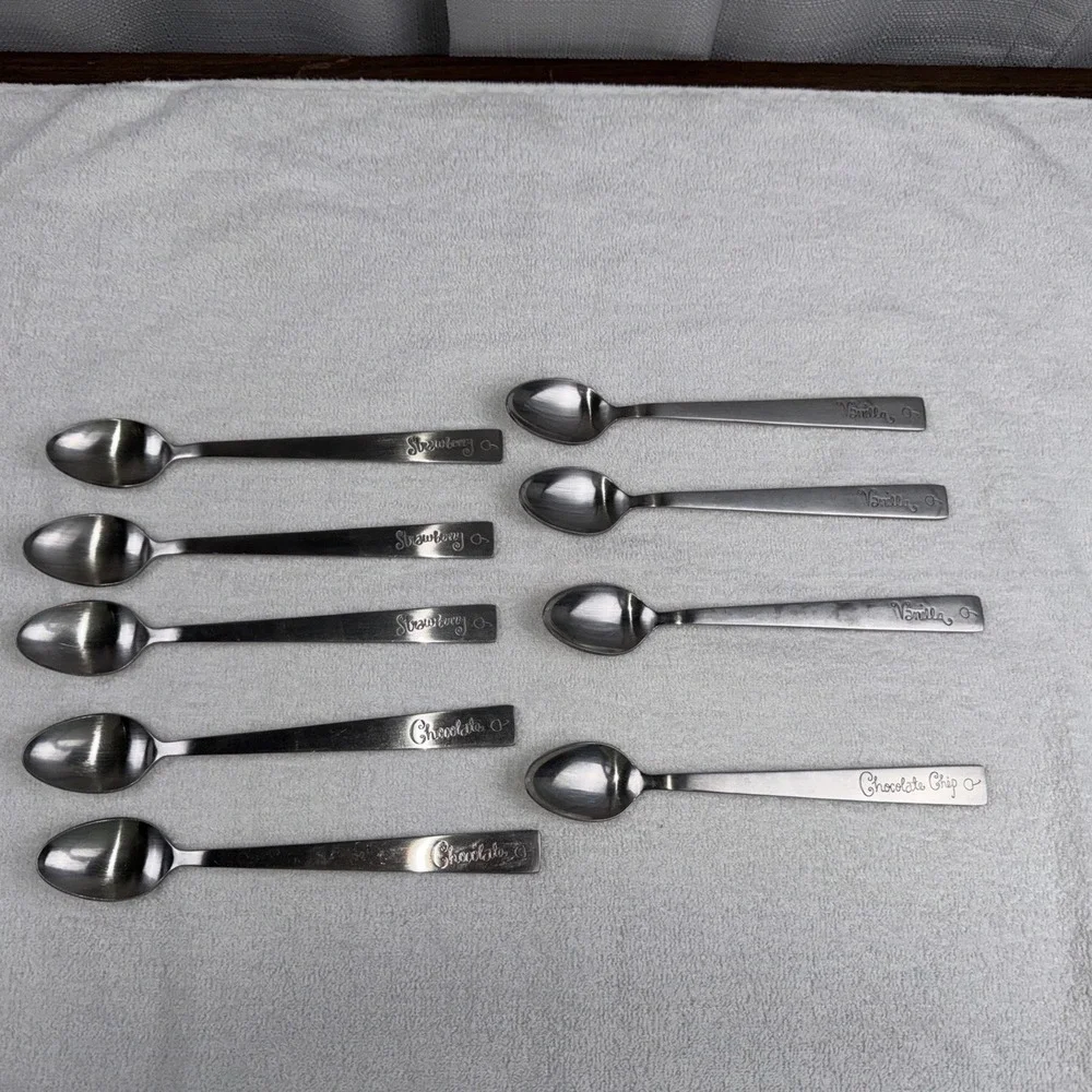 9 Pottery Barn Ice Cream Serving Spoons Strawberry Vanilla Chocolate Choco Chip